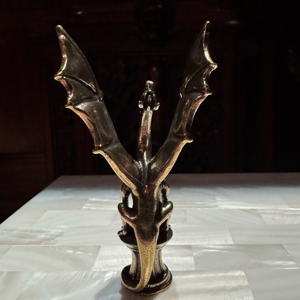 Solid Brass Dragon on Pedestal Vintage-style Sculpture Desk Decor - Picture 5 of 14